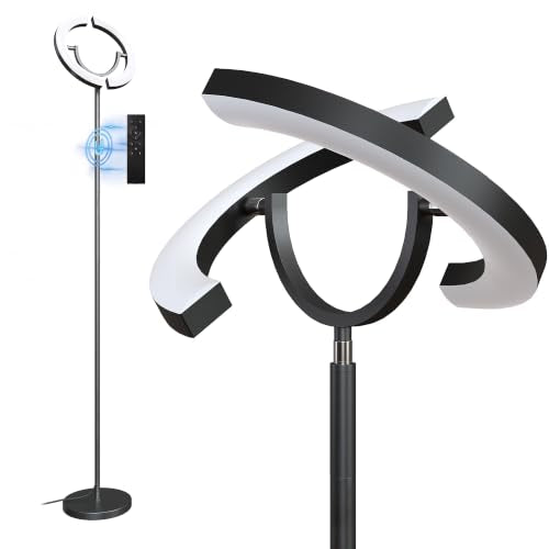 SIBRILLE 30W LED Floor Lamp for Living Room, 350° Rotating Reading Standing Lamp with Remote Control, Stepless Dimmable 3000K-6500K Modern Tall Lamp for Bedroom Office - color: Black
