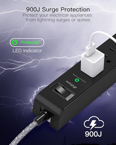 2 Pack Surge Protector Power Strip, Slim Flat Plug, Braided Extension Cord - size: 5 FT, style: Braided Cord Slim Plug