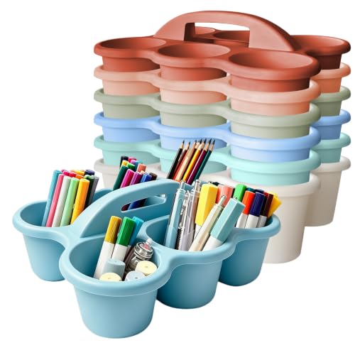 6 Pack Classroom Caddy Organizer with Handle Morandi Plastic Table Caddy 6 Compartments Storage Cup Holder for School Supplies Art Crafts Crayons Pencils Stackable Desk Daddy for Office - color: Morandi