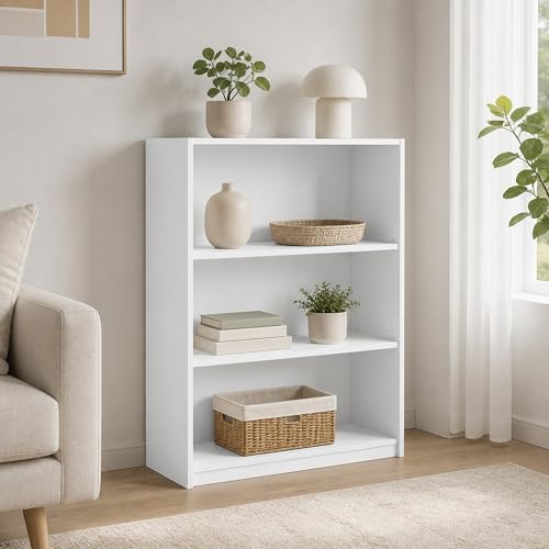 3-Tier Bookcase with Adjustable Shelves, Open Storage Bookshelf, Book Shelf, 9.5 x 24.5 x 40.3, for Living Room, Home Office, Bedroom, White - color: White, size: 3 Tier