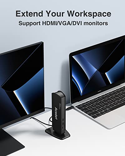 Acodot USB 3.0 Laptop Universal Docking Station Dual Monitor Dock for Windows/ Mac OS/ Surface Pro/ Surface Laptop, with Dual HDMI/ DVI/VGA, 6 USB 3.0 Ports, Gigabit Ethernet, Audio