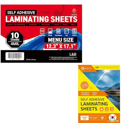 Menu Size 10 Sheets +Letter Size 20 Sheets - VIOLETTO 2 Self Laminating