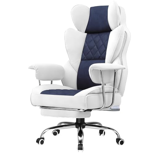 GTPLAYER Gaming Chair,Office Chair with Pocket Spring Lumbar Support, Ergonomic Comfortable Wide Office Desk Computer Chair with Outward Fixed Soft Armrests and Footrest (Fabric, Light Blue & White) - color: Light Blue White