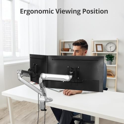 SIIG Dual Gas-Spring Monitor Arm, 32", 19.8 lbs Each, TAA, CE-MT3X11-S1 | Adjust two displays independently with gas-spring motion; VESA 75/100 and cable routing support cleaner desks. - style: 32" Max