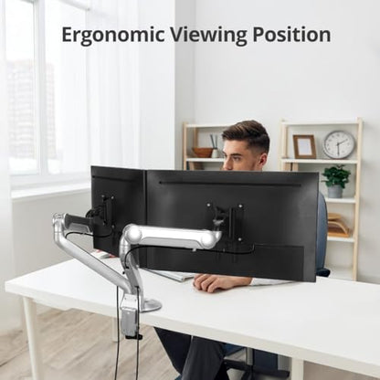 SIIG Dual Gas-Spring Monitor Arm, 32", 19.8 lbs Each, TAA, CE-MT3X11-S1 | Adjust two displays independently with gas-spring motion; VESA 75/100 and cable routing support cleaner desks. - style: 32" Max