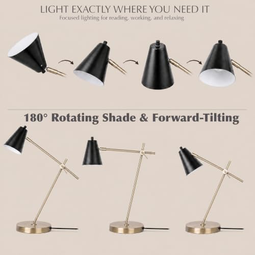 HarvestLand HaloBar Black Mordern Desk Lamp Reading Lamp for Home Office | Adjustable Black desk lamp, Modern table lamp for office, Bedside, Mid century modern desk lamp - color: Black HaloBar
