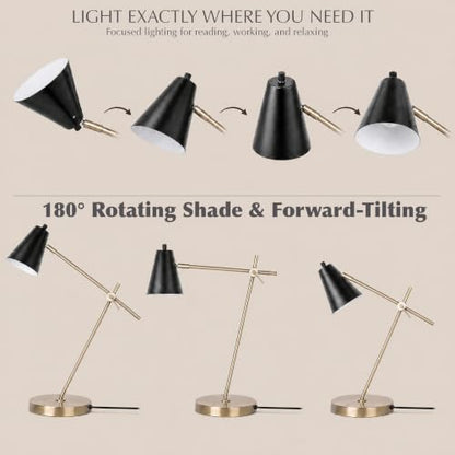 HarvestLand HaloBar Black Mordern Desk Lamp Reading Lamp for Home Office | Adjustable Black desk lamp, Modern table lamp for office, Bedside, Mid century modern desk lamp - color: Black HaloBar