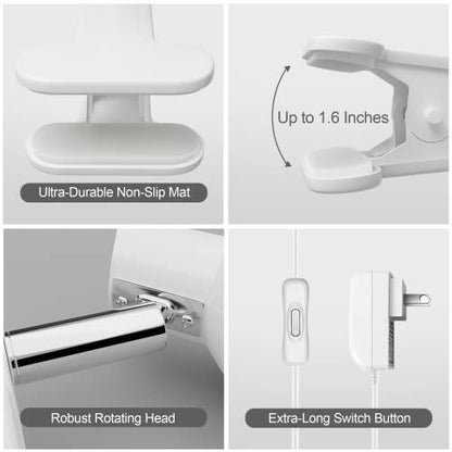 deeloop Clip On Light, 400LM Reading Lamp, Flexible Clamp Light, White - color: White