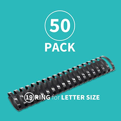 Binditek Plastic Binding Comb Spines, 2 Inch, 19 Ring, Black, 50 Packrs - color: 50 Pack , Black, size: 2" (450 Sheet Capacity)