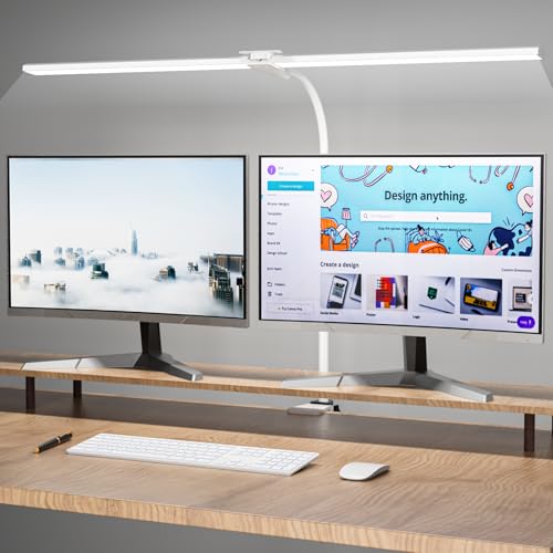 Hensam 31.5in Desk Lamps for Home Office, LED Desk Light with Clamp | Eye-Caring, 5 Color Temp, Dimmable, Flexible Gooseneck, for Dual Monitors, Workbench, Study, Drafting, 1800 lm, White - color: White, size: 31.5 inch