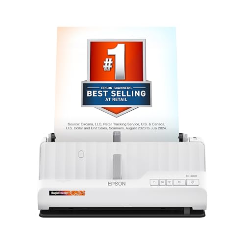 Epson RapidReceipt RR-400W Wireless Compact Desktop Color 2-Sided Receipt & Document Scanner with ScanSmart AI PRO Receipt Management & PDF Software & 20-Page Auto Document Feeder (Renewed)