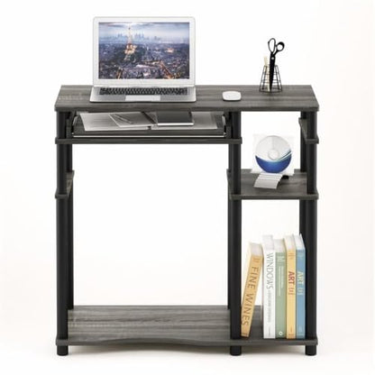 Pemberly Row Wood Computer Desk with Bookshelf, French Oak Gray and Black Finish, Durable Engineered Wood, Sliding Keyboard Tray, Side Shelves, Compact Space-Saving Design for Apartments or Dorm Rooms
