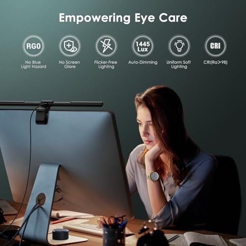 Quntis Monitor Light Bar PRO+ with Remote Control, Fit for Curved/Flat Monitor, Eye-Care USB Computer Lamp Dimmable Screen Light Bar with Auto-Dimming, No Glare Home Office Gaming Desk Lamp - style: ScreenLinear PRO+