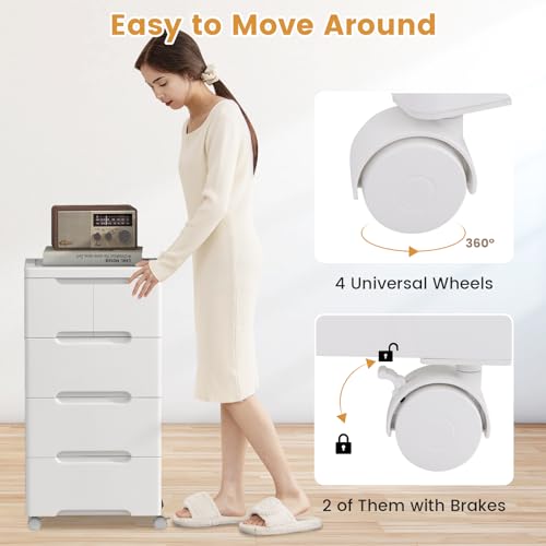 5-Drawer Plastic Rolling Storage Cart (16"x13"x31") | Mobile Storage Cabinet | Vertical Storage Tower Container Unit | 4 Universal Wheels | For Living Room, Home Office - size: 16”x13”x31” (5 Drawers)