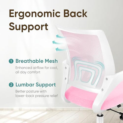 ETONEX Office Chair with Ergonomic Mid Back Cushion Lumbar Support Adjustable Swivel Rolling Computer Gaming Desk Chair Comfy Mesh Seat Wheels Home Executive Use (Pink) - color: Pink