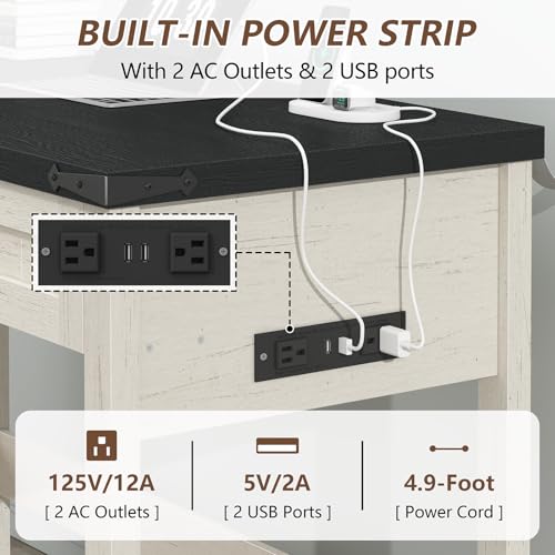 39 Inch Farmhouse Small Computer Desk with Drawers for Bedroom, Home Office - color: Black and White