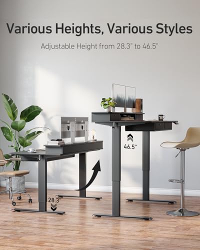 FEZIBO 48 x 24 inch Standing Electric Desk with Drawers, Black - color: Black, size: 48 inch without Keyboard Tray
