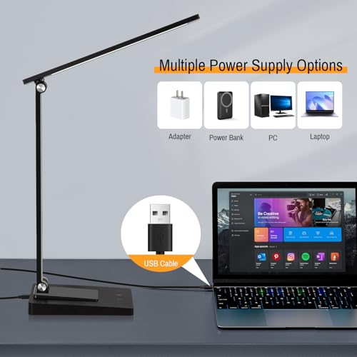 Rechargeable LED Desk Lamp, 800LM 2600mAh Reading Table Lamp - color: Black