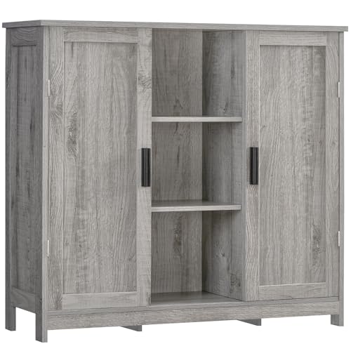Iwell Storage Cabinet with 2 Doors and 4 Adjustable Shelves, Buffet Cabinet with Storage, Floor Cabinet for Living Room, Entryway, Kitchen, Rustic Gray - color: Grey