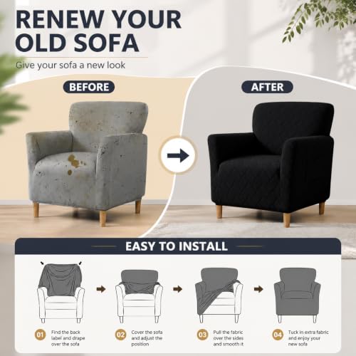 LiveGo Stretch Mid Century Modern Armchair Slipcover 1-Piece Jacquard Accent Chair Covers with Arms Soft Waterproof Chair Slipcovers for Living Room Furniture Protector Office (Black-03) - color: Black-03