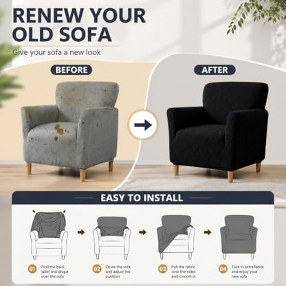 LiveGo Stretch Mid Century Modern Armchair Slipcover 1-Piece Jacquard Accent Chair Covers with Arms Soft Waterproof Chair Slipcovers for Living Room Furniture Protector Office (Black-03) - color: Black-03