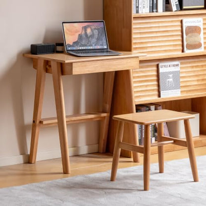 100% Solid Rubber Wood Desk Home Office Desk Mid Century Modern Writing Computer Desk with Drawer for Home Office 31.49" W Natural Wood - color: Natural Wood-rubberwood, size: 31.49"W
