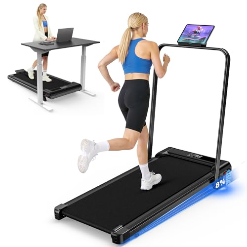 Incline Walking Pad, 3.5HP Foldable Portable Treadmill with Handle Bars, Ultra Quiet ≤40dB Under Desk Treadmills for Home Office, 330LB Capacity, Wide Running Belt, LED Display & Remote Control - color: Light Black