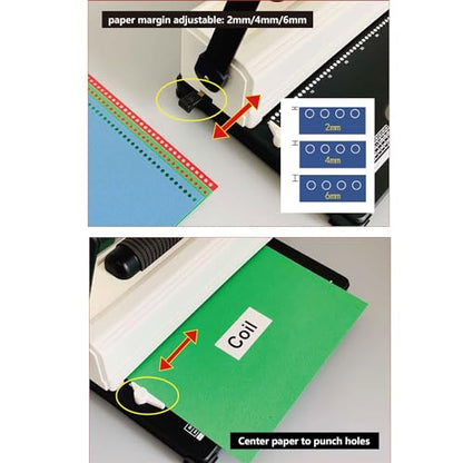 46 Holes Wire Coil Binding Machine, Portable A4/A5 Electric Stapler, 4mm Aperture, Maximum Binding Size 250 Pages, Automatic Punching Machine for Notebook, Office Text