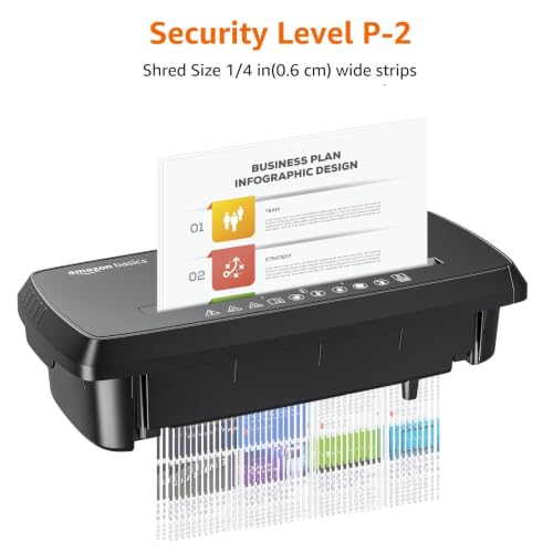 Amazon Basics 8-Sheet Strip Cut Portable Paper, CD, and Credit Card Shredder with Auto-Off, Overheat Protection, Compact Design, No Basket, Extendable Arm, Black - style: No basket