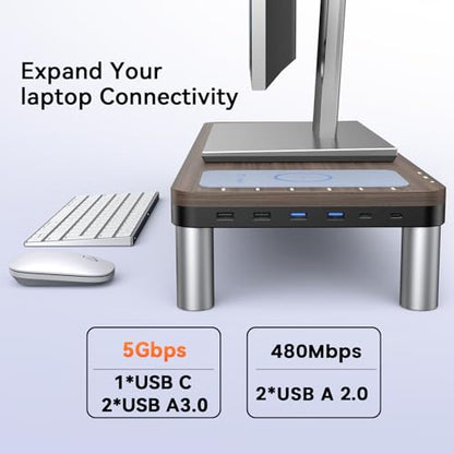 TobenONE MacBook Docking Station 10 in 1 (Monitor Stand, Wireless Charging) | 4K@60Hz HDMI Display, 100W Power Supply, 5 USB Ports, for Dell/Lenovo/HP/MacBook Desktop Accessories Desk, Clutter-Free