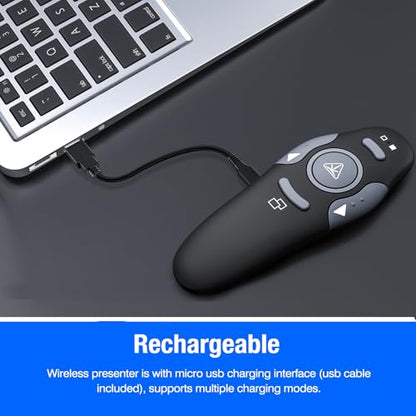DinoFire Rechargeable Presentation Clicker, RF 2.4GZ USB Slide Remote Clicker for Powerpoint Presentation Presenter for Laptop/Computer/MAC - style: USB+Red