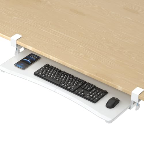 suptek Large Keyboard Tray Under Desk Pull Out with C Clamp Mount, Computer Keyboard & Mouse Tray, 34 (38 Including Clamps) x 11.8 inch Slide-Out Platform Computer Drawer for Typing, White, DSF1LW - color: White, size: 34“