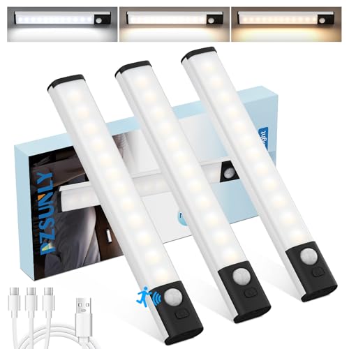 8inch Under Cabinet Lighting Wireless Closet Light Battery Operated | 3Pack Motion Sensor Light Indoor,3color Dimmable Closet Light Rechargeable Wireless,Under Counter Lights for Kitchen,Hallway - size: Black-8inch-3Pack