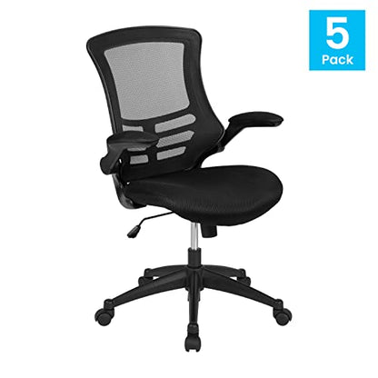 Flash Furniture Mesh Swivel Ergonomic Office Chair, Black, 5-Pack | Flip-up Arms - Set of 5, Mid-Back, Mesh Back - color: Black Mesh, size: Set of 5