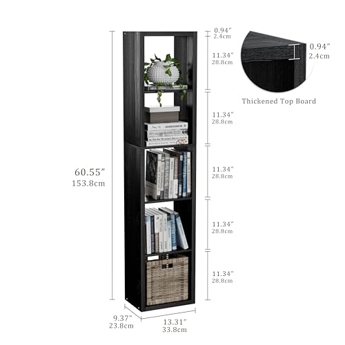 VDNEND Tall Cube Storage Organizer Bookcase, 5 Tier 11 inch Open Back Cubical Shelf with Thickened Border, Display Bookshelf for Living Room, Home Office, Sturdy Room (Black, 5 Cube,Vertical) - color: Black, size: 5-Cube, Vertical