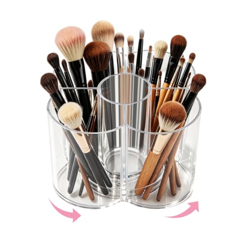 Acrylic Makeup Brush Holder, Clear Rotating Makeup Brush Holder Organizer, 5 Slot Make up Brush Stand for Vanity Desk Countertop Bathroom (Flower) - size: Flower- 6in