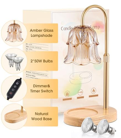 Candle Warmer Lamp Adjustable Timer - Electric Flower Glass Candles Light - color: Amber