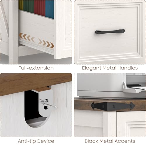 2 Drawer Vertical File Cabinet, Wood Farmhouse Cabinet, White and Brown - color: White and Brown, size: 2 Drawers