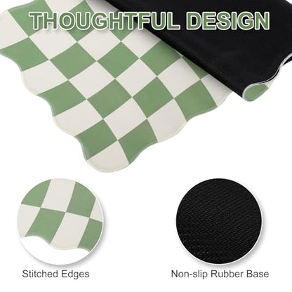 L-SPOUTTO Green Mouse Pad,Geometric Desk Mat XXL Large Scalloped Gaming Mousepad,35.4x15.7in Non-Slip Rubber Base Keyboard Pad Waterproof Desktop Mat for Laptop Computer Game Home Office-Checkered - color: Green Checkered