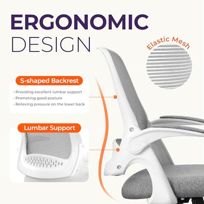 NEO CHAIR Office Desk Chair, Ergonomic Mesh with Flip-Up Armrests, Grey - color: Grey