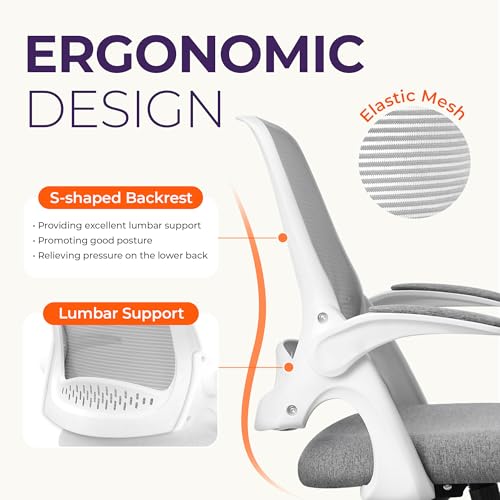 NEO CHAIR Office Desk Chair, Ergonomic Mesh with Flip-Up Armrests, Grey - color: Grey