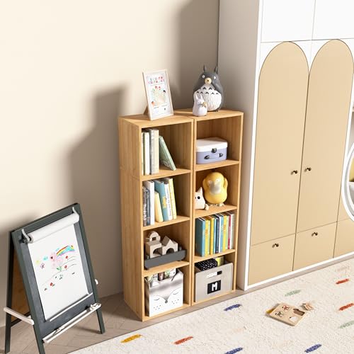 4-Tier Wooden Cube Storage Organizer, 42 Inch Tall Bookcase & Display Shelf with 4 Open Cubes, Freestanding DIY Closet Shelving Unit for Living Room Bedroom Office (Oak, 4 Cube-W(11.8inch) - color: Oak, size: 4 Cube-W(11.8inch)