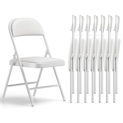 Folding Chairs 8 Pack, PU Leather Padded Folding Chairs for Outside and Indoor, Heavy Duty Portable Foldable Metal Commercial Seat for Home Office, Dorm, Party, Backyard, Lawn, Patio, White - color: White, size: 8 Pack