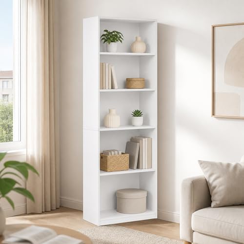 5-Tier Bookcase with Adjustable Shelves, 71-Inch Tall Bookshelf, Open Storage Book Shelf, 9.5 x 24.5 x 71, for Living Room, Home Office, White - color: White, size: 5 Tier