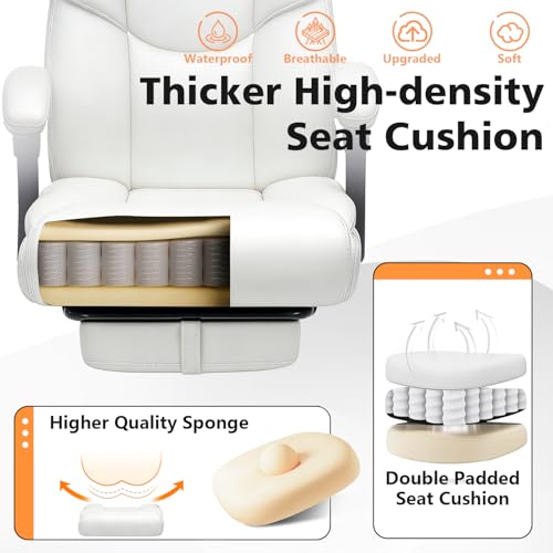 WAILOR 400lbs Office Chair with Foot Rest, Reclining Big and Tall Office Chair with Lumbar Support, High Back PU Leather Computer Chair,Comfy Desk Chair for Home Office (Casual) (White) - color: White