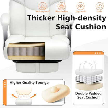 WAILOR 400lbs Office Chair with Foot Rest, Reclining Big and Tall Office Chair with Lumbar Support, High Back PU Leather Computer Chair,Comfy Desk Chair for Home Office (Casual) (White) - color: White