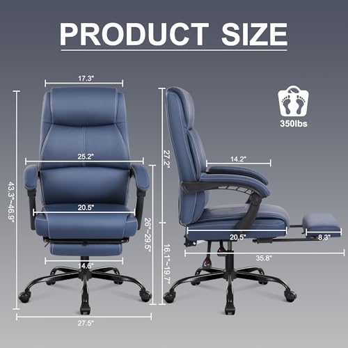Misolant Big and Tall Office Chair with Footrest, High Back Desk Chair with Linkage Armrest, 90-155° Recline Executive Computer Chairs with Adjustable Height for Home - color: Navy Blue