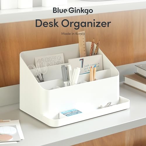 BLUE GINKGO Desk Organizer, Office Supplies, White, Made in Korea | Multi-Compartment. Adjustable. Everyday Storage. - color: White, size: ORGANIZER