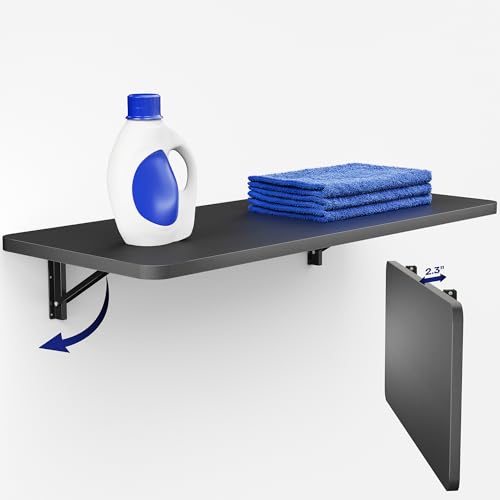 VIVO Wall Mounted Folding 43 inch Workbench, Fold Away Table Workstation Shelf with Adjustable Steel Brackets, Black, MOUNT-SF1FB - color: Black