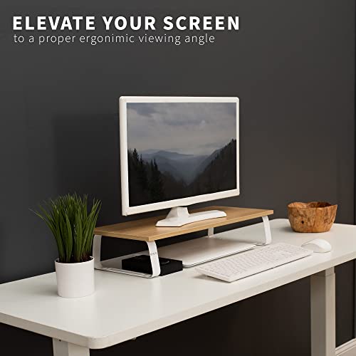 VIVO 24 inch Monitor Stand, Wood and Steel Desktop Riser, Screen, Keyboard, Laptop, Small TV, Ergonomic Desk and Tabletop Organizer, Light Wood, STAND-V000WM